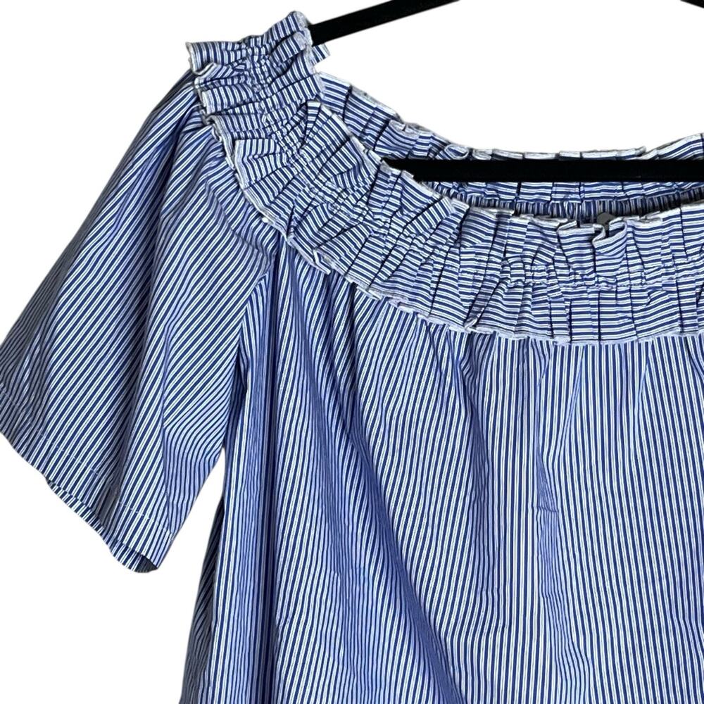 Vineyard Vines Off Shoulder Top XL Blue White Striped Cropped Cotton Stretch - Picture 2 of 8